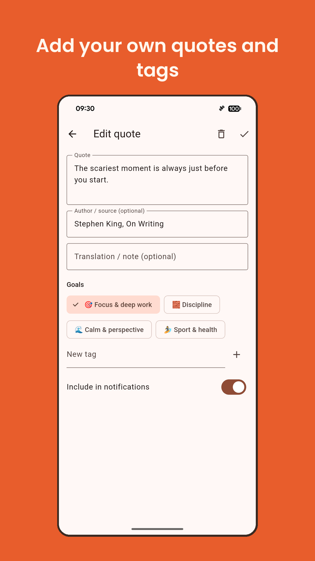 Add your own quotes and tags