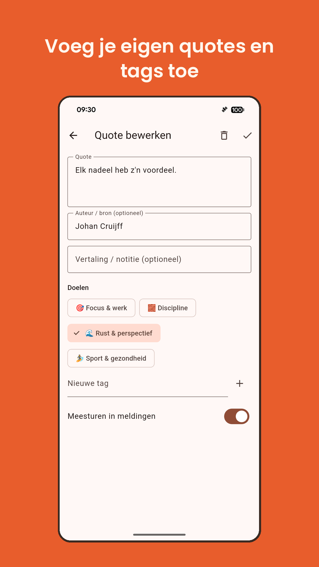 Voeg je eigen quotes en tags toe